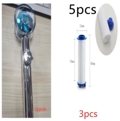 Turbo propeller shower head in gold with holder, ABS material, high-pressure rainfall design