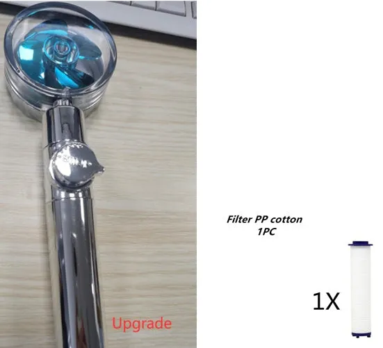 Turbo propeller shower head in gold with holder, ABS material, high-pressure rainfall design