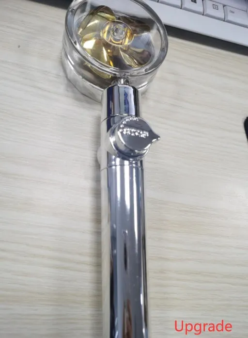 Turbo propeller shower head in gold with holder, ABS material, high-pressure rainfall design