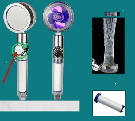 Turbo propeller shower head in gold with holder, ABS material, high-pressure rainfall design