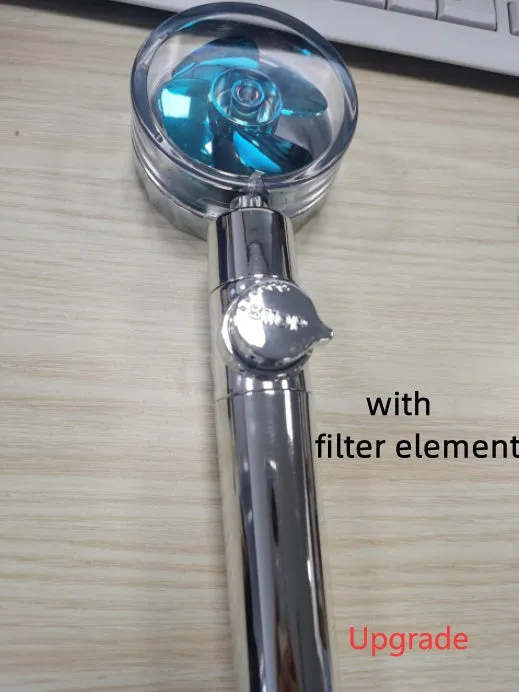 Turbo propeller shower head in gold with holder, ABS material, high-pressure rainfall design