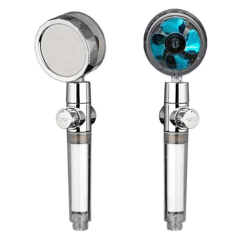 Turbo propeller shower head in gold with holder, ABS material, high-pressure rainfall design