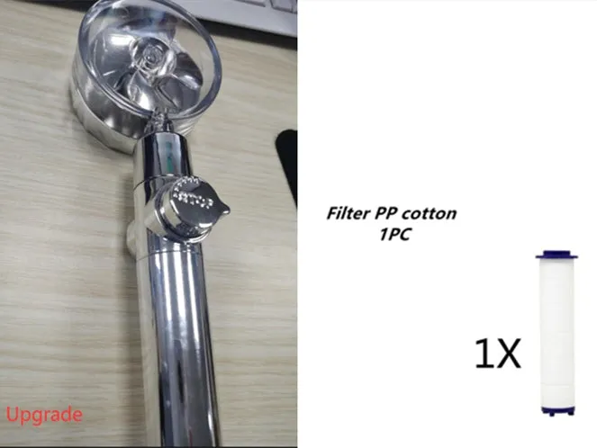 Turbo propeller shower head in gold with holder, ABS material, high-pressure rainfall design
