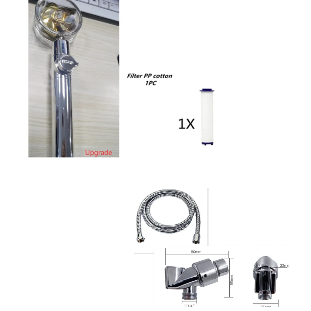 Turbo propeller shower head in gold with holder, ABS material, high-pressure rainfall design