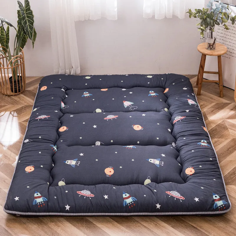Thickened 10cm foldable tatami floor mat in dark blue, polyester fibre filling, dormitory bedroom use