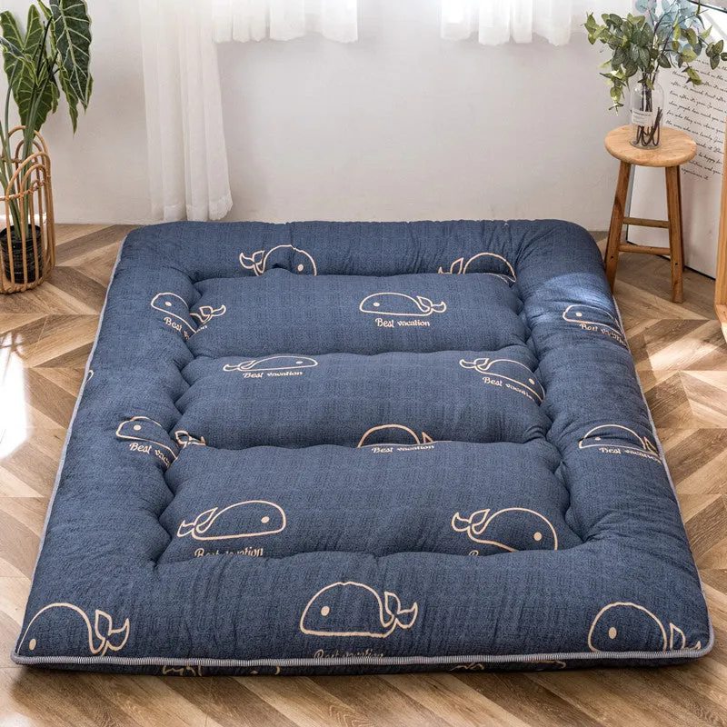 Thickened 10cm foldable tatami floor mat in dark blue, polyester fibre filling, dormitory bedroom use