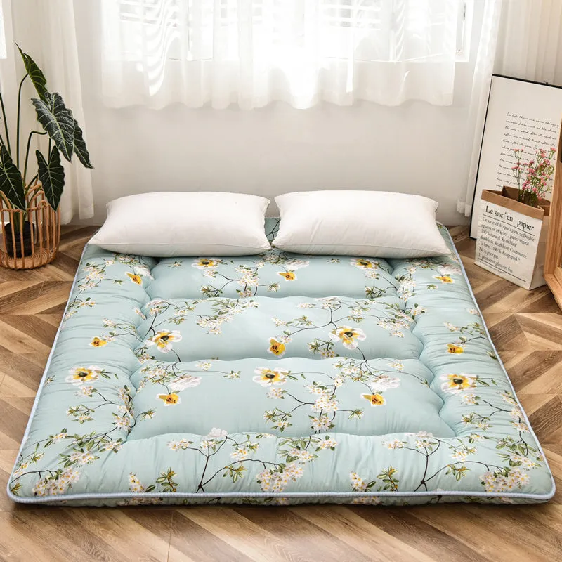 Thickened 10cm foldable tatami floor mat in dark blue, polyester fibre filling, dormitory bedroom use