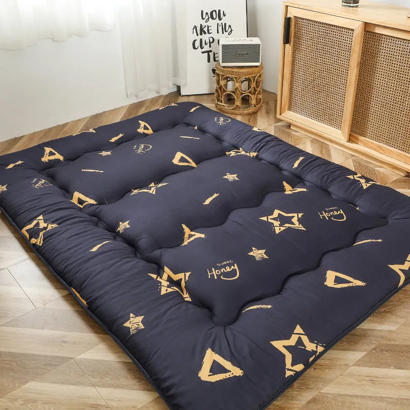 Thickened 10cm foldable tatami floor mat in dark blue, polyester fibre filling, dormitory bedroom use