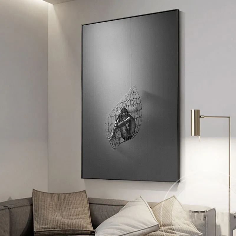 Modern frameless canvas wall art with a character print on non-woven fabric, rectangular shape, suitable for living room decoration