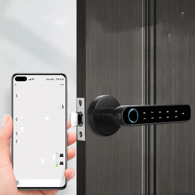 Smart lock for indoor wooden door with fingerprint sensor and Bluetooth, black finish