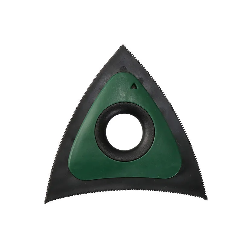 Triangle electrostatic pet hair remover brush in red with three density gears and bow-shaped handle on carpet