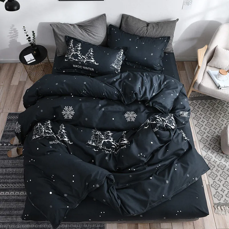 Four-piece diamond velvet bedding set with quilt duvet cover in Dark Grey on a bed