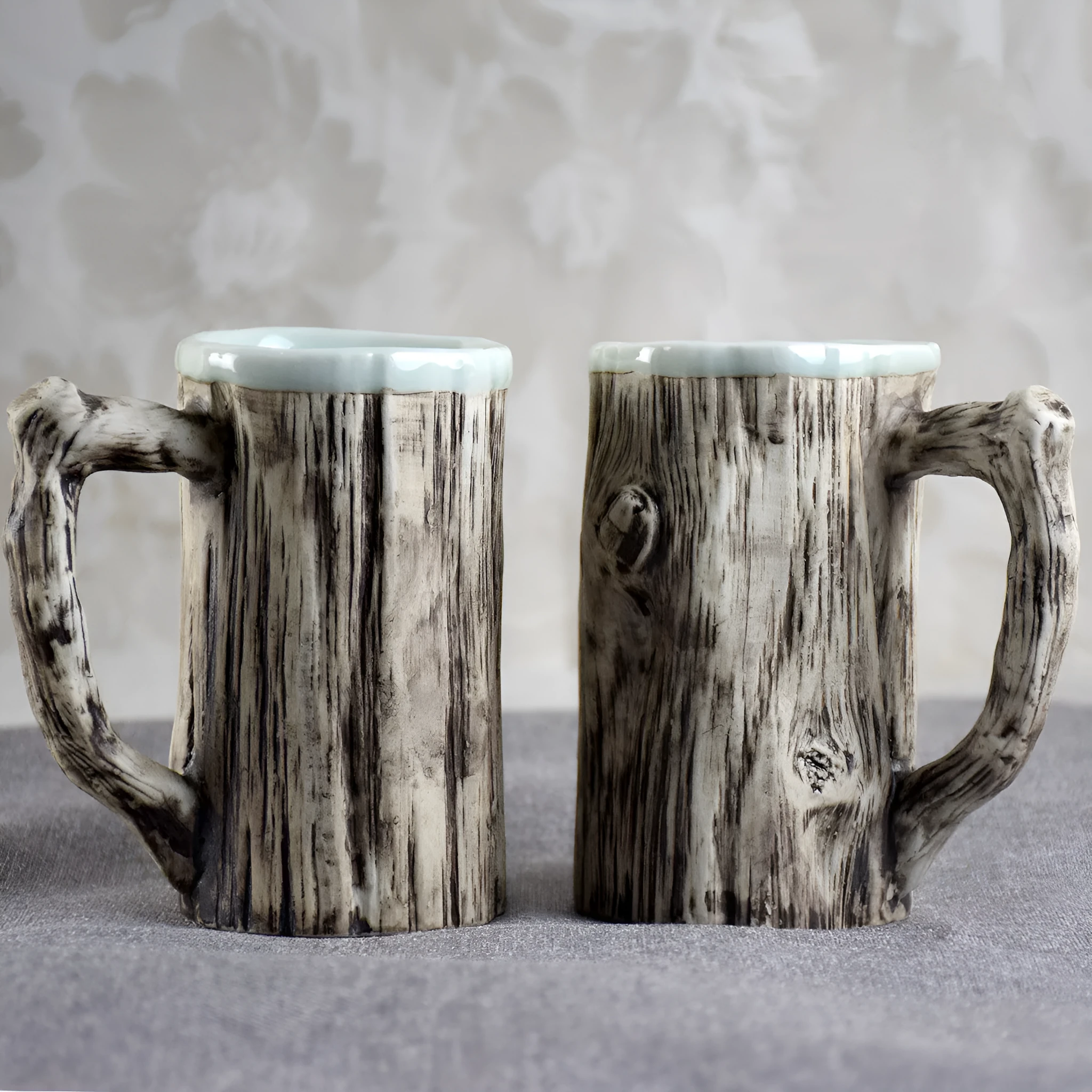 Hot Bark Mug creative irregular shaped porcelain ceramic cup 300ml on table
