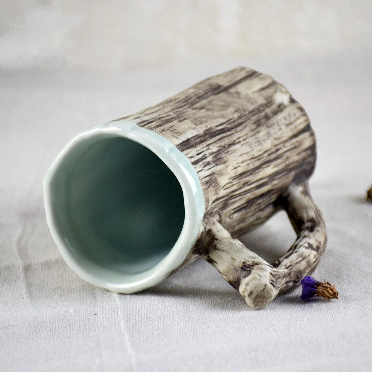 Hot Bark Mug creative irregular shaped porcelain ceramic cup 300ml on table