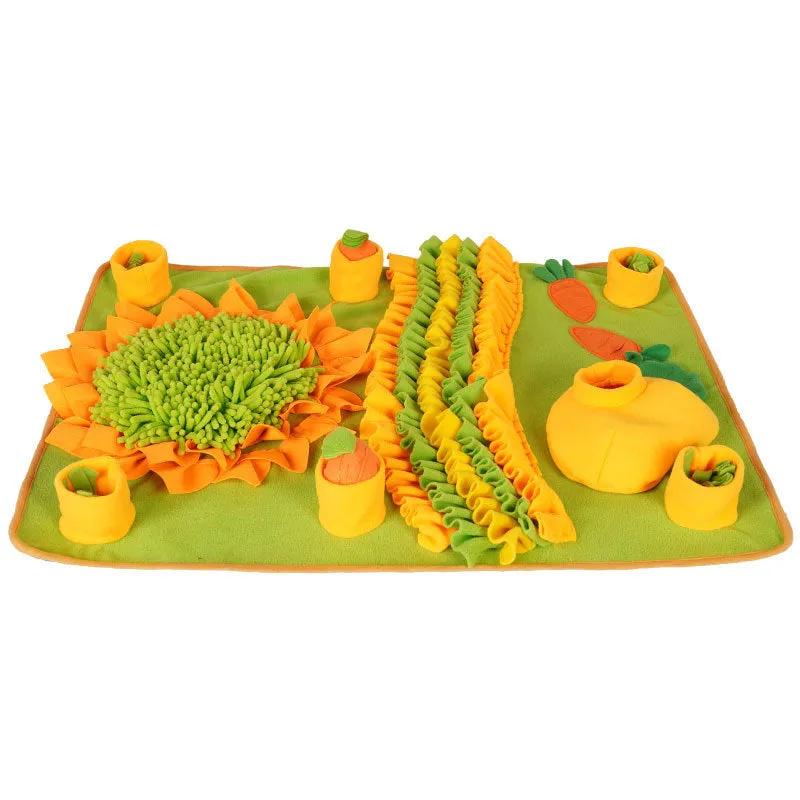 Large green plush snuffle mat for dogs to sniff treats from folds during interactive feeding