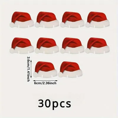Set of 10 red Santa hat covers for wine glasses, non-woven fabric, 6x3.6 cm