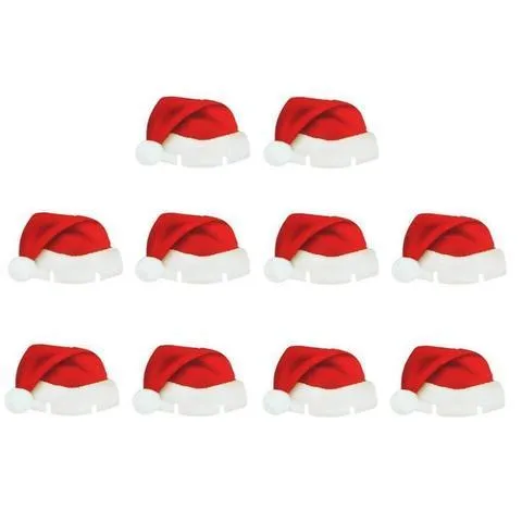 Set of 10 red Santa hat covers for wine glasses, non-woven fabric, 6x3.6 cm