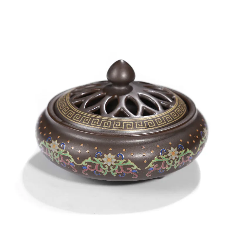 Handmade ceramic cloisonne incense burner with backward smoke channel in classic Dehua style