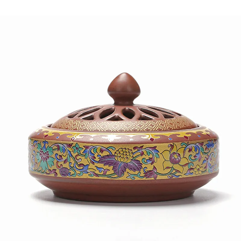 Handmade ceramic cloisonne incense burner with backward smoke channel in classic Dehua style