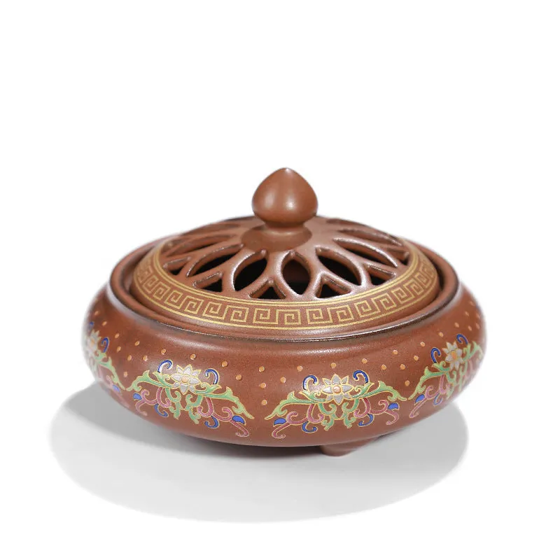 Handmade ceramic cloisonne incense burner with backward smoke channel in classic Dehua style
