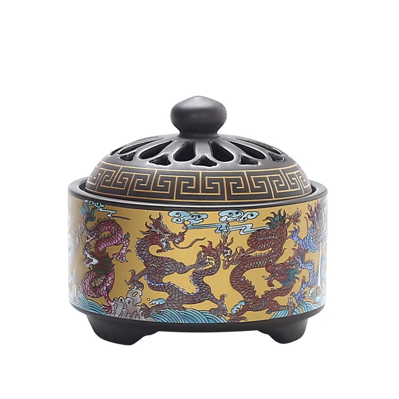 Handmade ceramic cloisonne incense burner with backward smoke channel in classic Dehua style