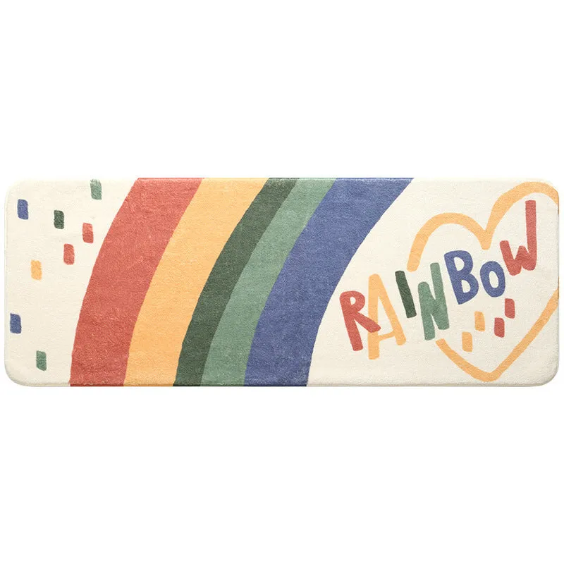 Cartoon rainbow printed non-slip polyester mat for living room or kids room, 40x120cm or 60x160cm