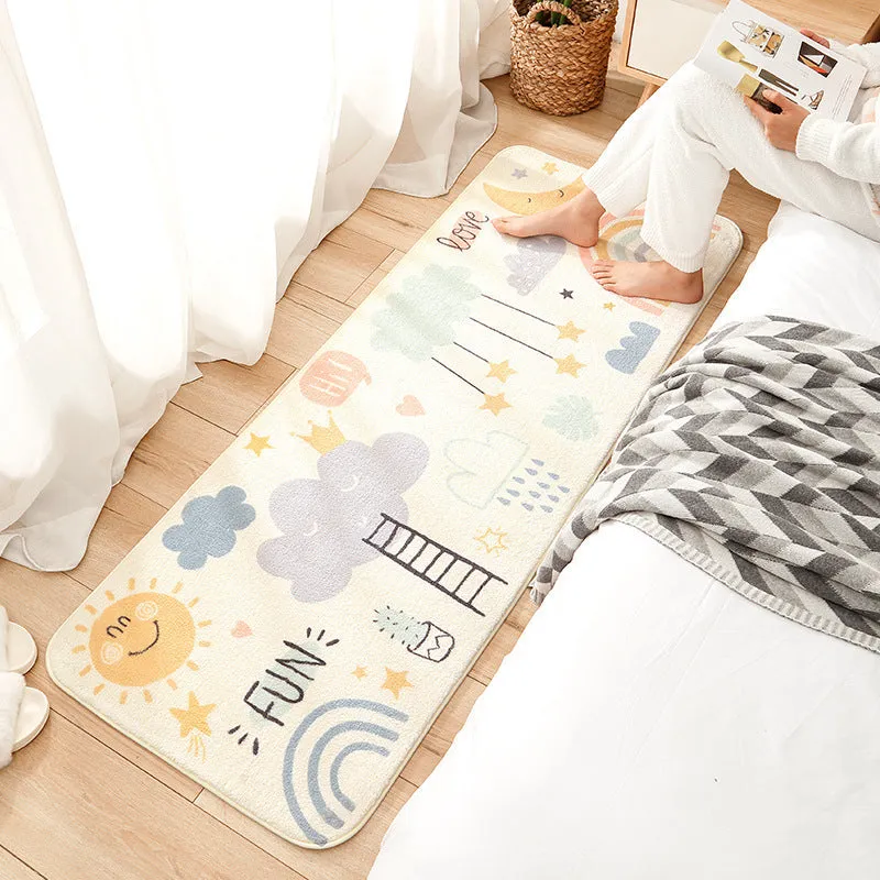 Cartoon rainbow printed non-slip polyester mat for living room or kids room, 40x120cm or 60x160cm