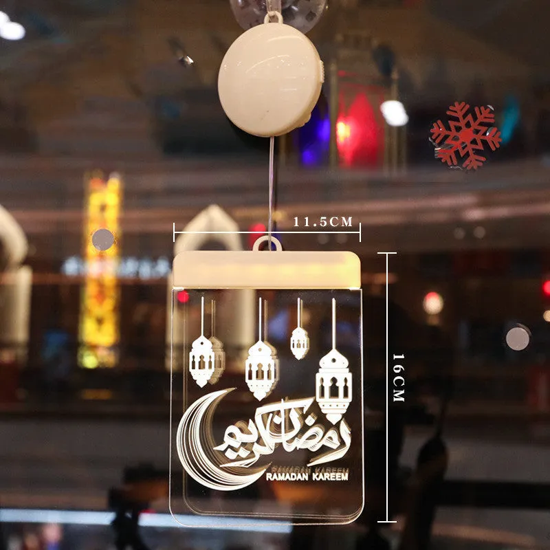 LED Ramadan 3D hanging lamp in warm white acrylic with castle and moon design