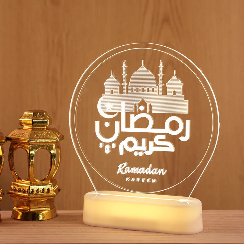 LED Ramadan 3D hanging lamp in warm white acrylic with castle and moon design