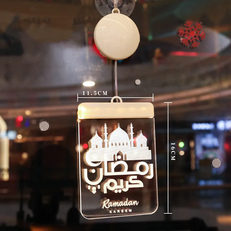 LED Ramadan 3D hanging lamp in warm white acrylic with castle and moon design