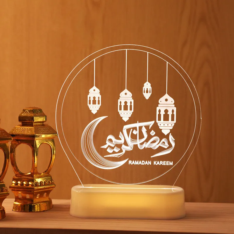 LED Ramadan 3D hanging lamp in warm white acrylic with castle and moon design