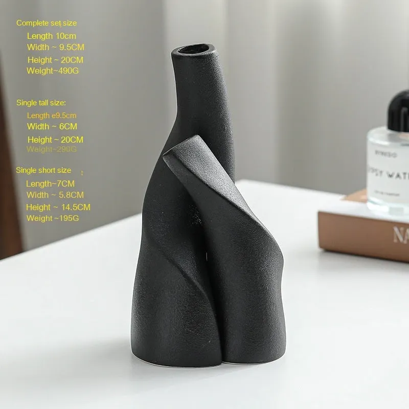 Ceramic shaped double vase in cream colour for Nordic home decoration on shelf