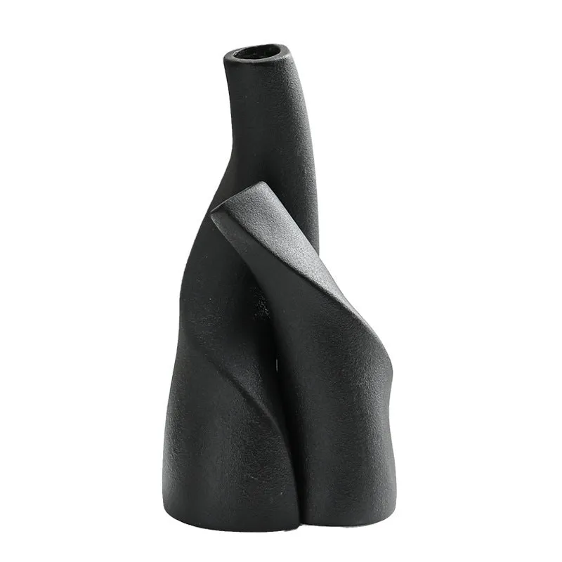 Ceramic shaped double vase in cream colour for Nordic home decoration on shelf
