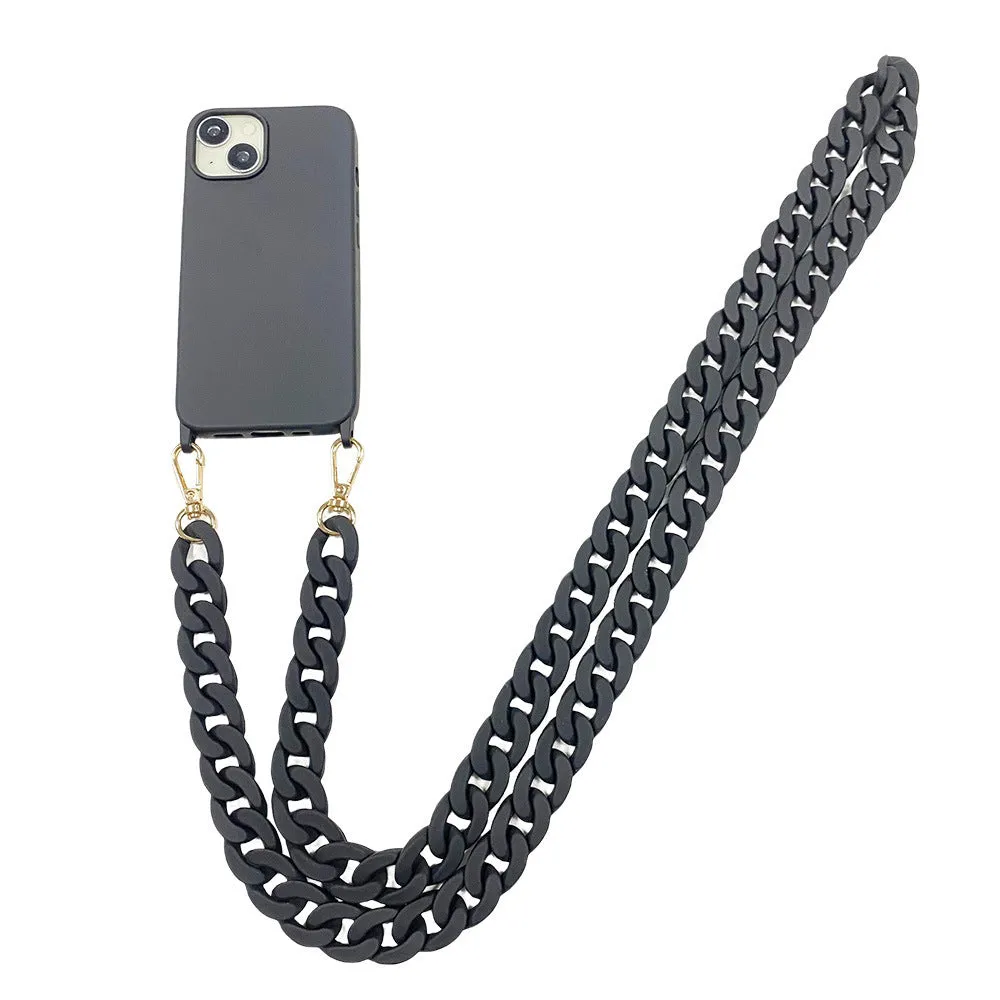 DIY frosted handle chain phone cover in liquid silicone for iPhone with shoulder sling, shockproof anti-fall protection