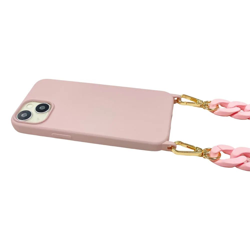 DIY frosted handle chain phone cover in liquid silicone for iPhone with shoulder sling, shockproof anti-fall protection