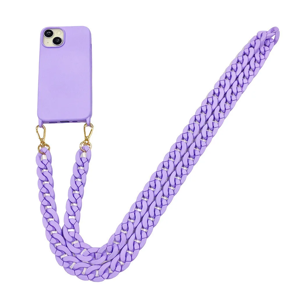 DIY frosted handle chain phone cover in liquid silicone for iPhone with shoulder sling, shockproof anti-fall protection