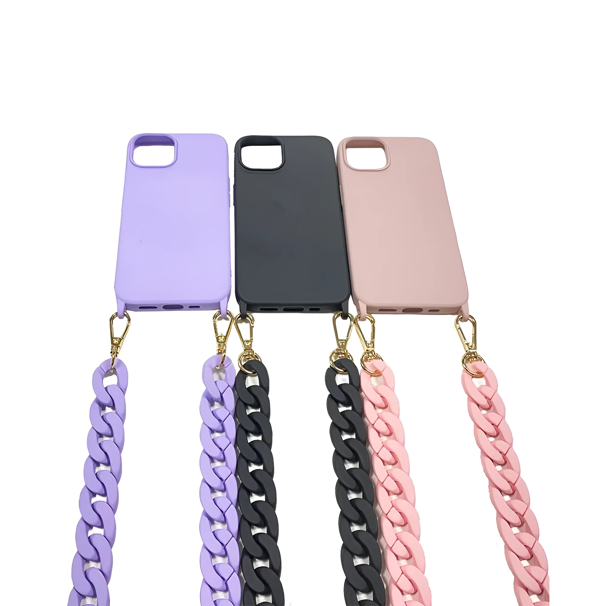DIY frosted handle chain phone cover in liquid silicone for iPhone with shoulder sling, shockproof anti-fall protection