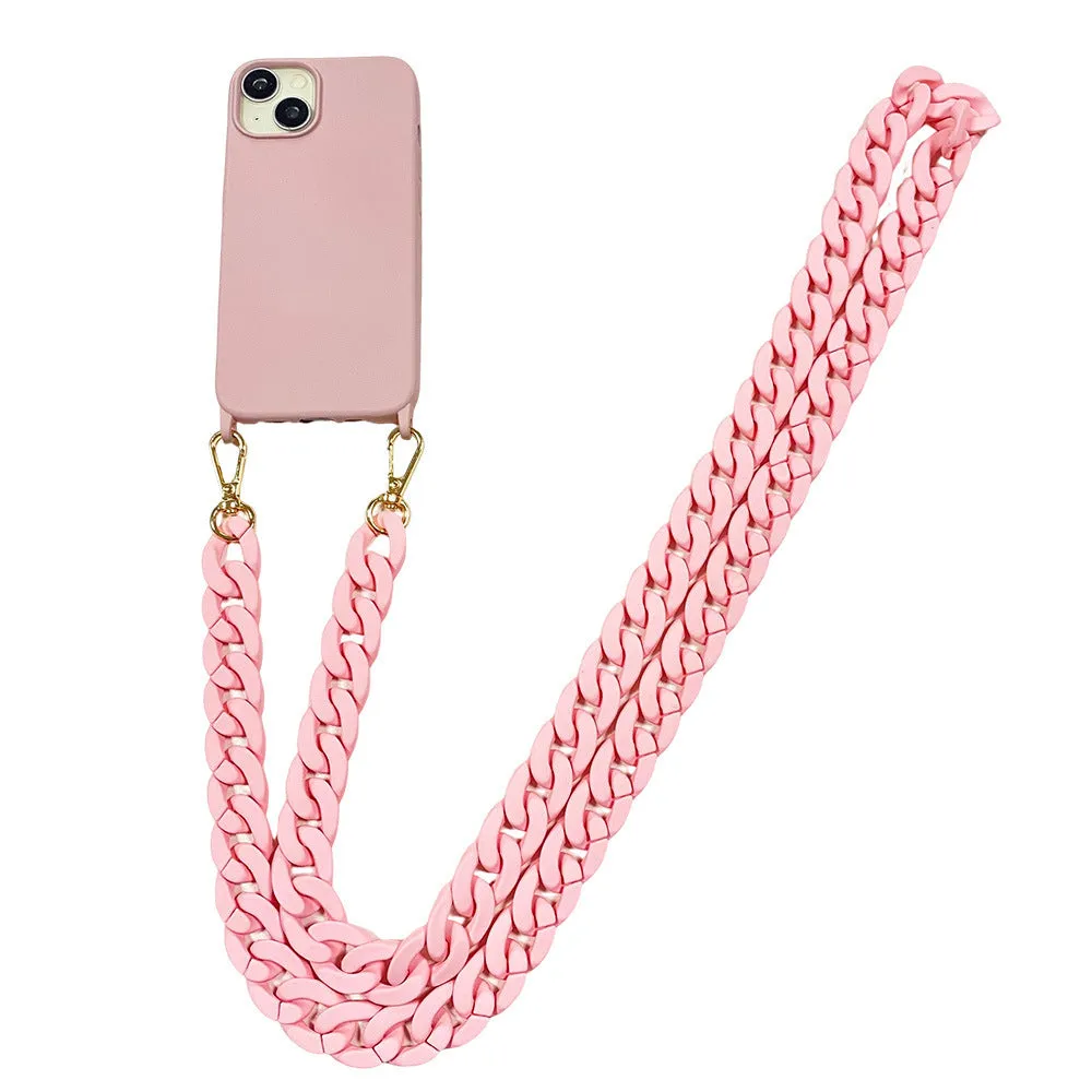 DIY frosted handle chain phone cover in liquid silicone for iPhone with shoulder sling, shockproof anti-fall protection