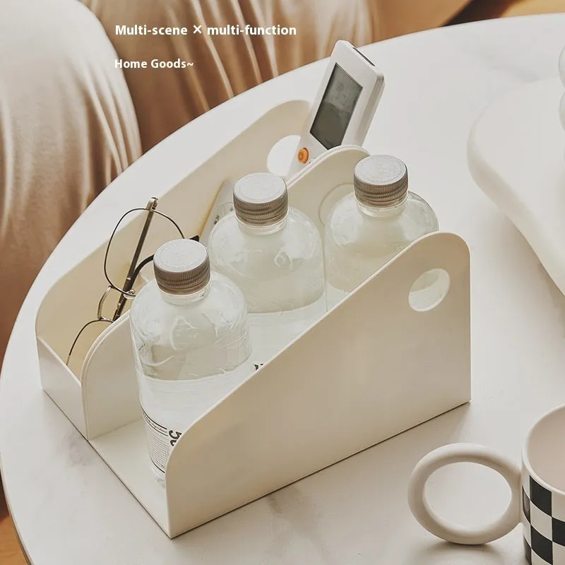 Desktop storage box with two grid layers in milk coffee colour measuring 14.5x17x22cm