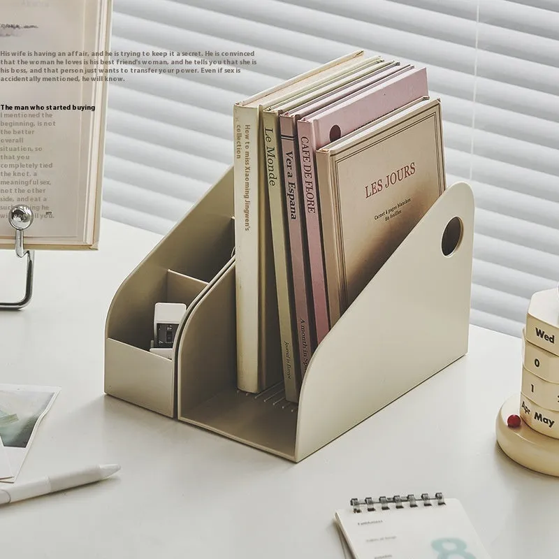 Desktop storage box with two grid layers in milk coffee colour measuring 14.5x17x22cm