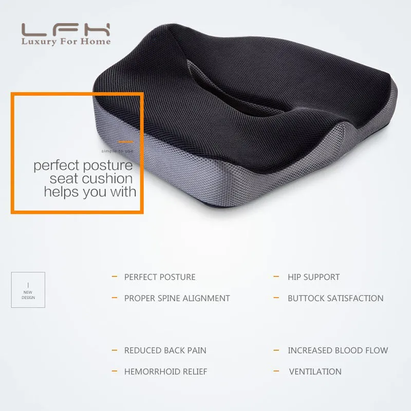 Black gray memory foam coccyx cushion with breathable mesh cover for tailbone pain relief