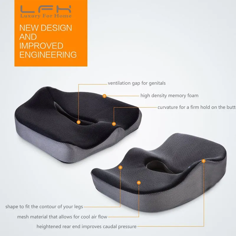 Black gray memory foam coccyx cushion with breathable mesh cover for tailbone pain relief