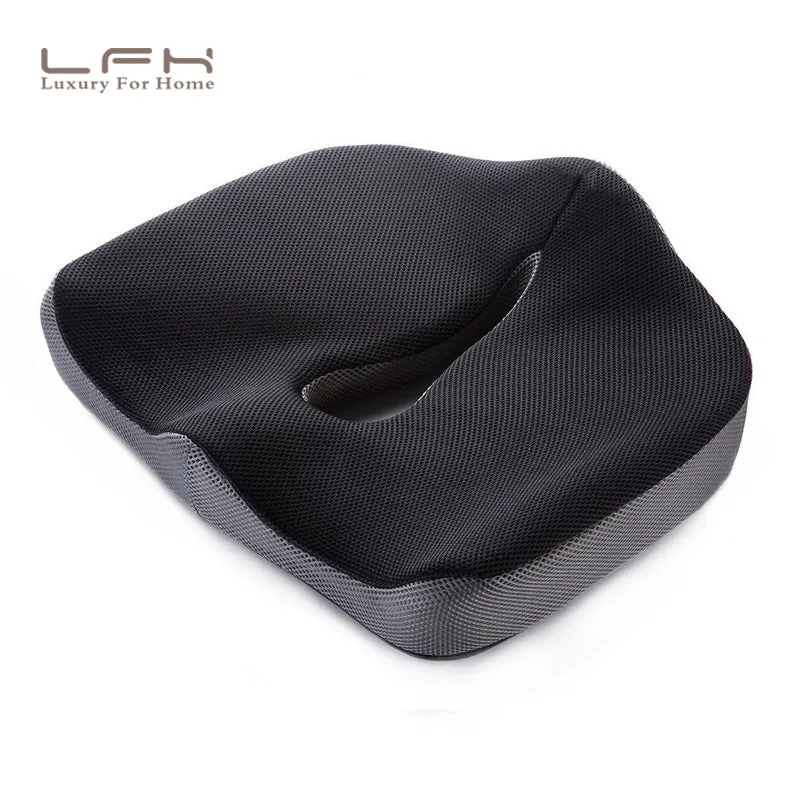 Black gray memory foam coccyx cushion with breathable mesh cover for tailbone pain relief