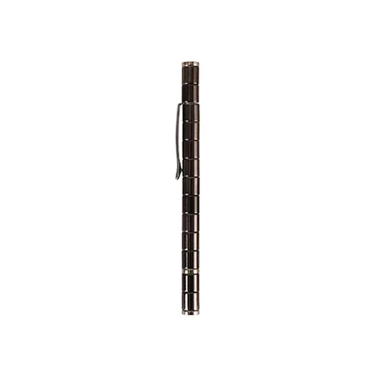 Magnetic modular fidget pen with silver finish, magnetic rings, steel balls, and capacitive head on a table