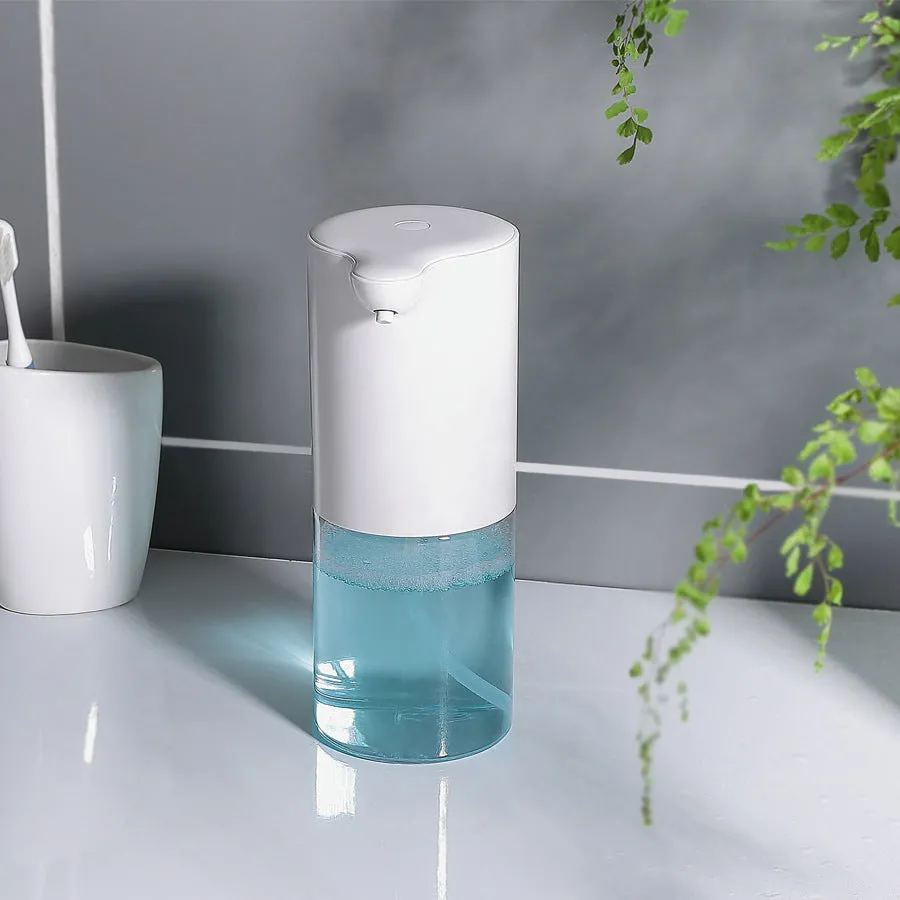 White automatic induction foam soap dispenser on desktop, ABS plastic, 72x99x192mm