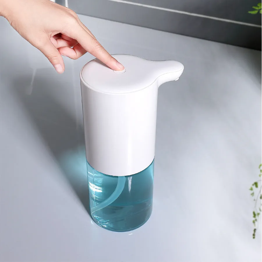 White automatic induction foam soap dispenser on desktop, ABS plastic, 72x99x192mm
