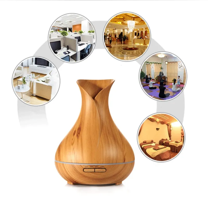 Simplicity 400ml ultrasonic essential oil diffuser with 7 colour LED lights in dark wood finish