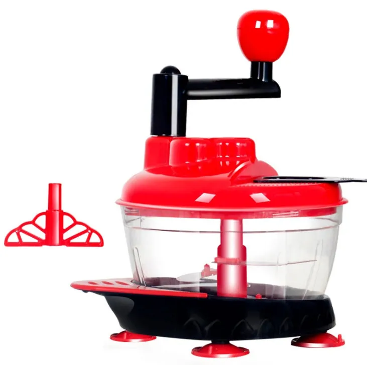 Manual multifunction meat grinder with stainless steel blade and 2.5L clear PP plastic bowl for chopping vegetables