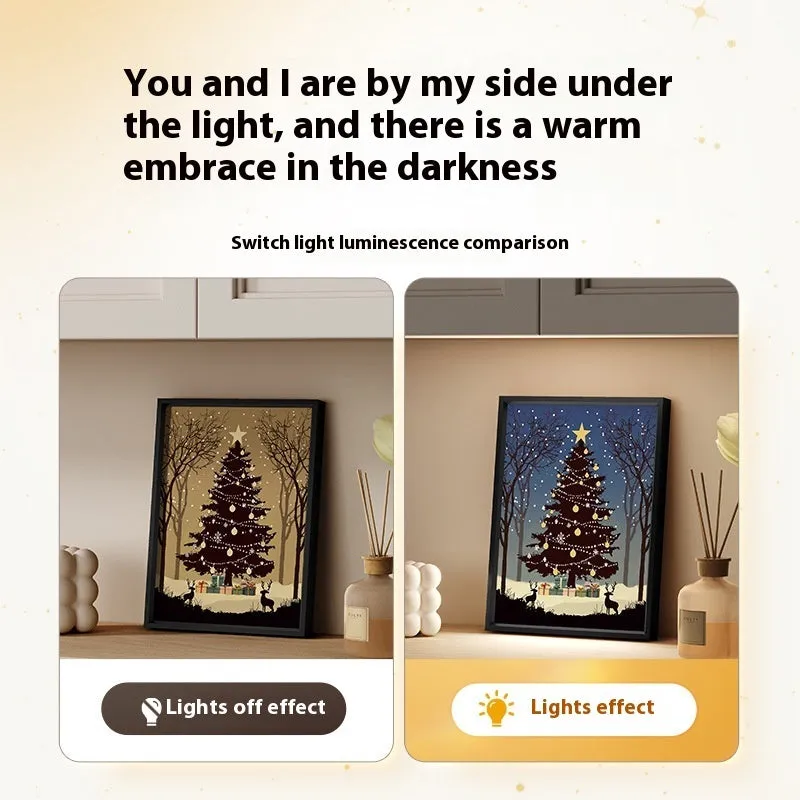 Shiny aluminium alloy Christmas tree painting Bluetooth speaker night light on desktop, 18x24cm size with USB cable
