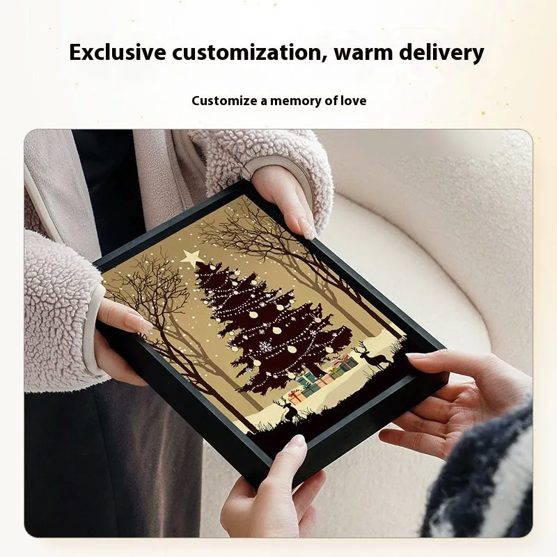 Shiny aluminium alloy Christmas tree painting Bluetooth speaker night light on desktop, 18x24cm size with USB cable